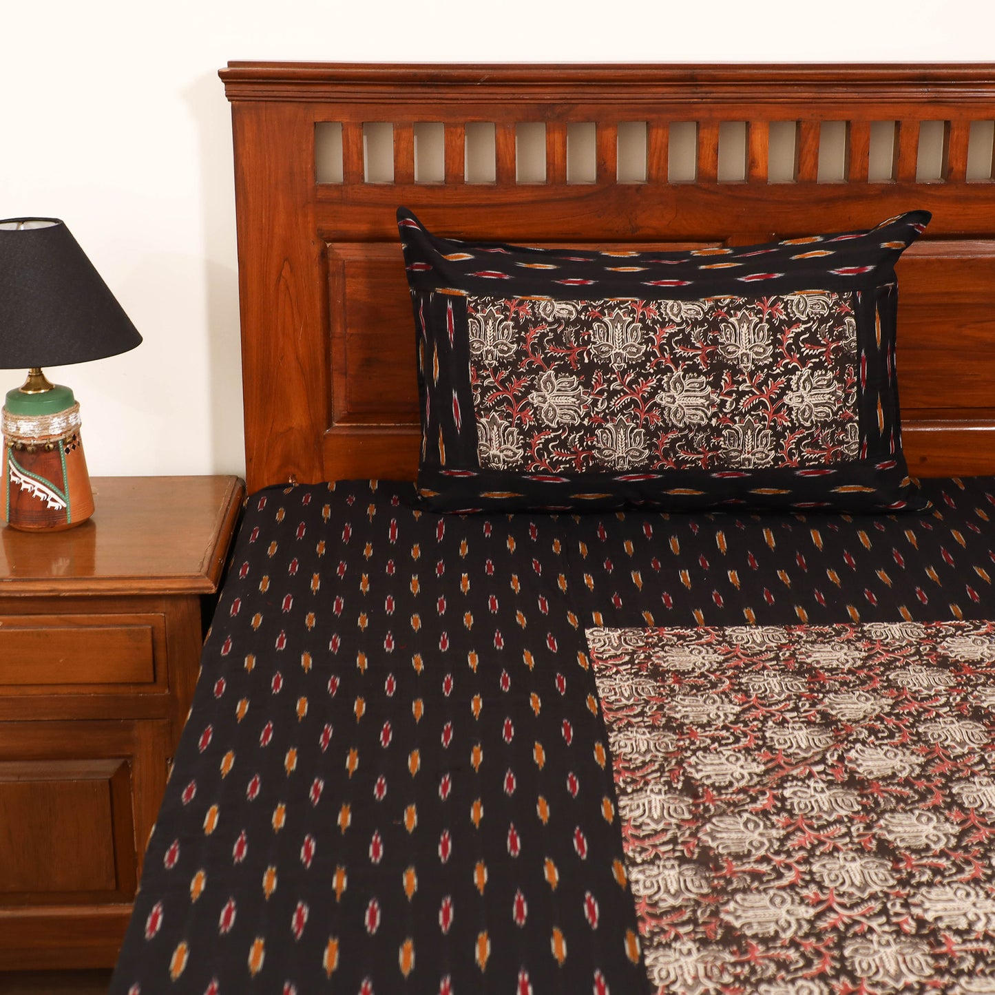 Pochampally Ikat with Kalamkari Patch Cotton Double Bedsheet Set (108 x 90 in) 18