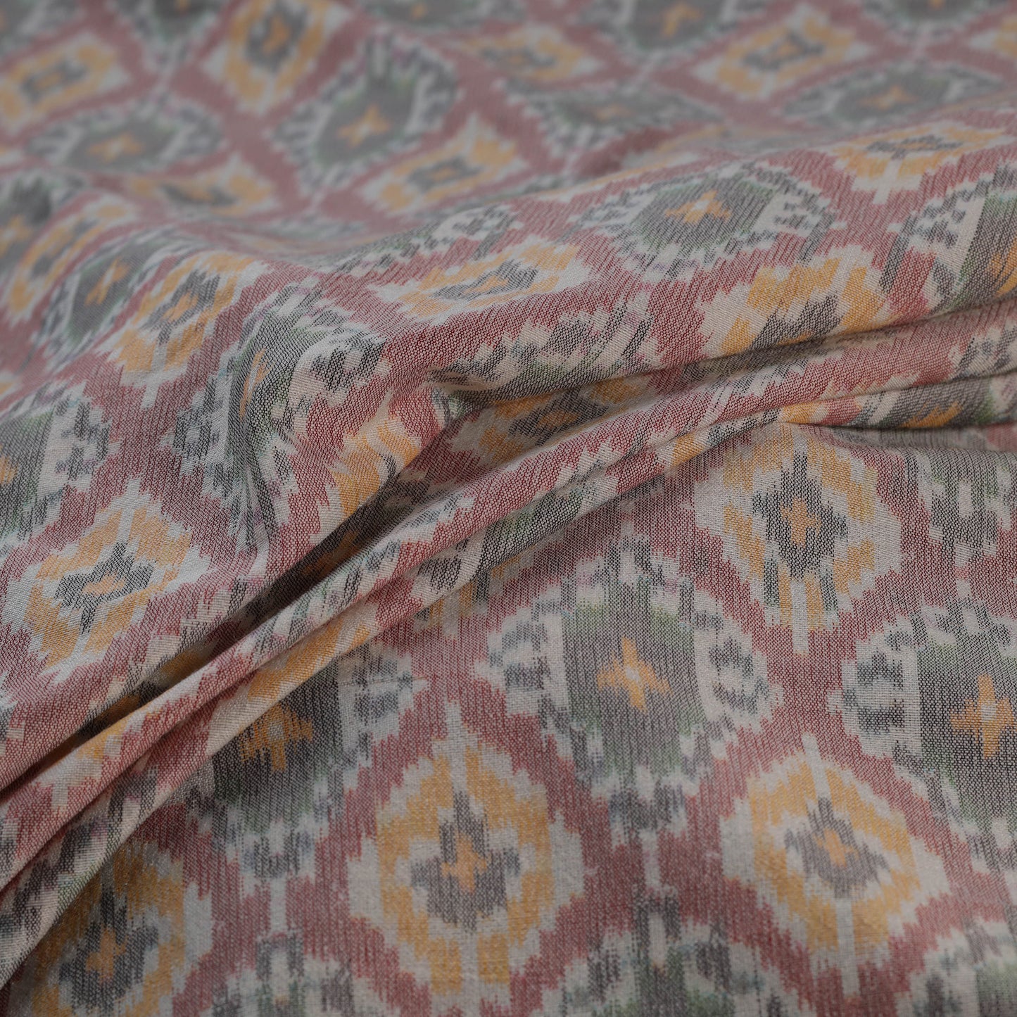 Multicolor - Exclusive! Pure Handspun Handwoven Pochampally Ikat Silk x Wool Fabric 17