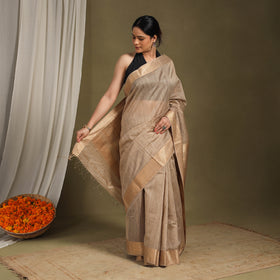 Brown - traditional handloom zari work silk maheshwari