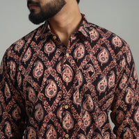 Black - Natural Dyed Cotton Men Ajrakh Print Shirt 10