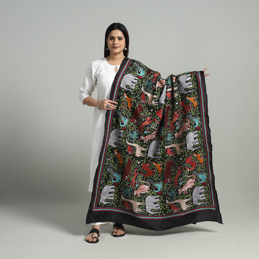 Pure Handloom Silk Bengal Kantha Work Dupatta 02