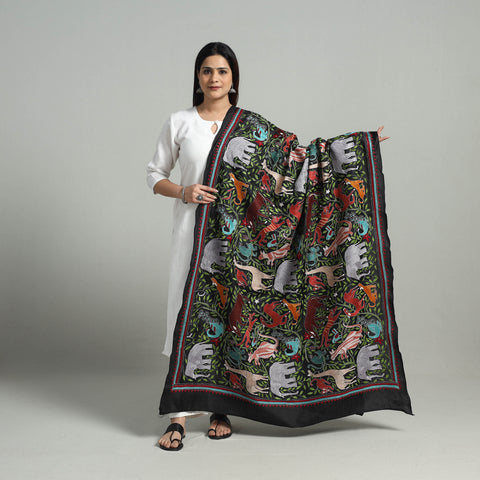 Multicolor - Pure Handloom Silk Bengal Kantha Work Dupatta 02