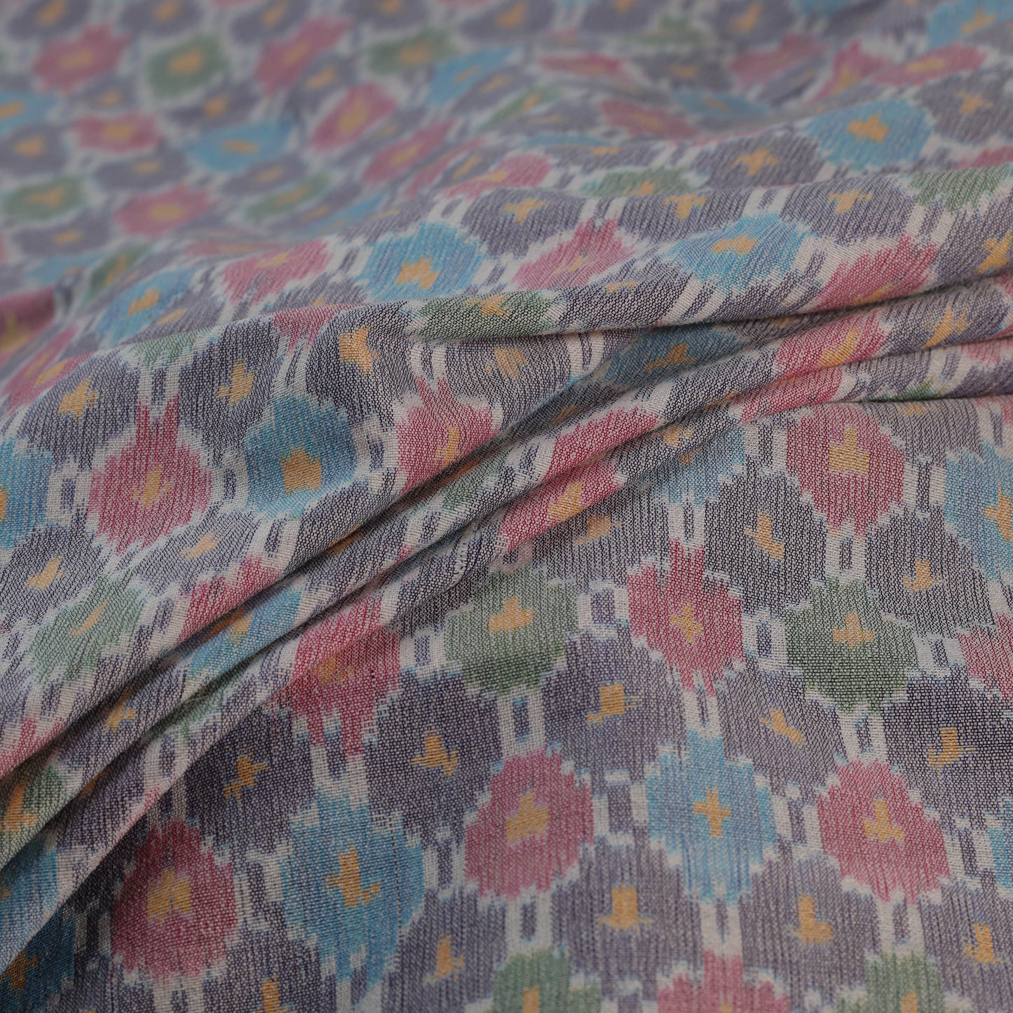 Multicolor - Exclusive! Pure Handspun Handwoven Pochampally Ikat Silk x Wool Fabric 18