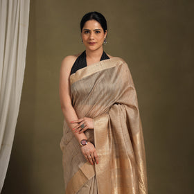 Brown - traditional handloom zari work silk maheshwari