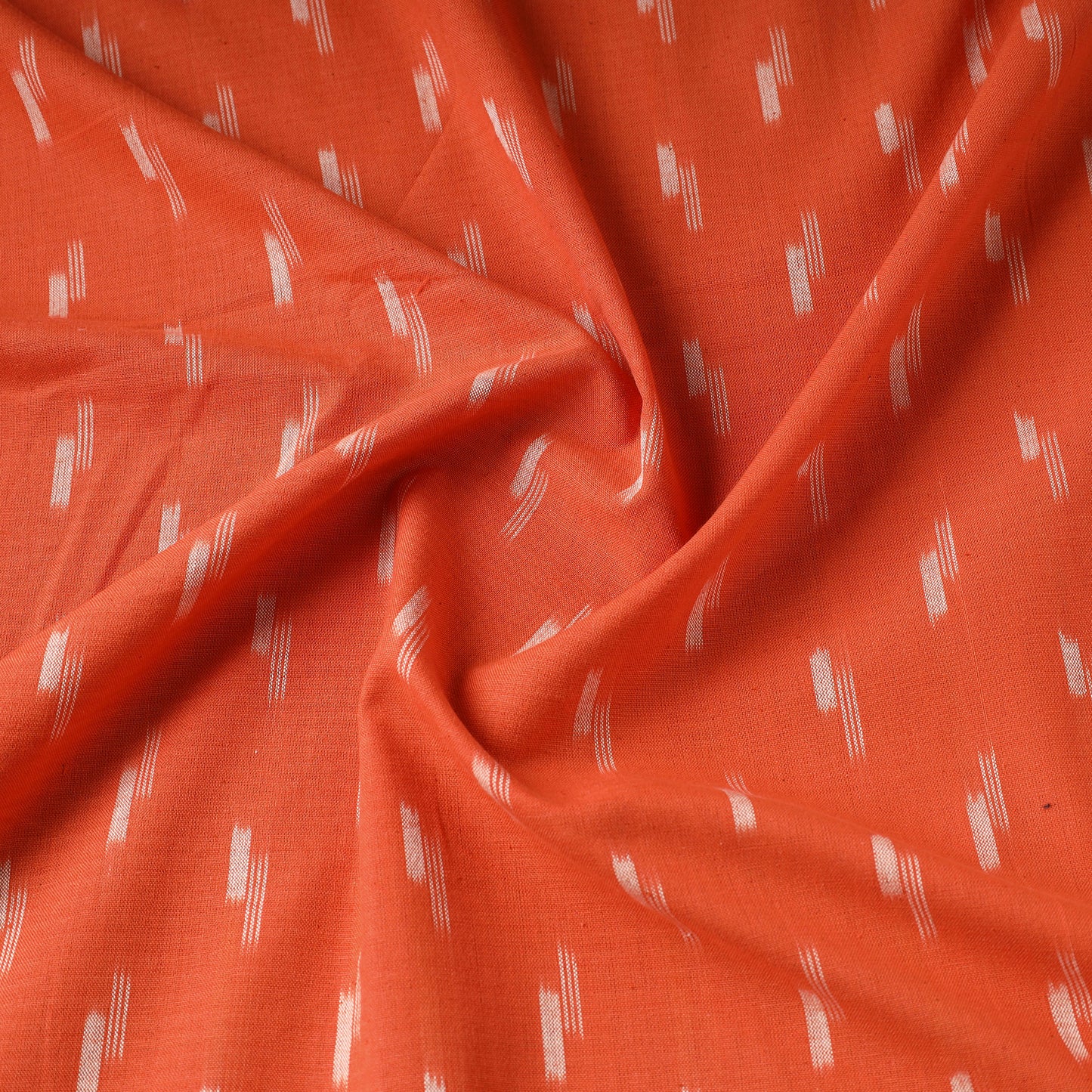 Salamander Orange Pochampally Central Asian Ikat Cotton Handloom Fabric