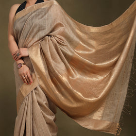 Brown - traditional handloom zari work silk maheshwari