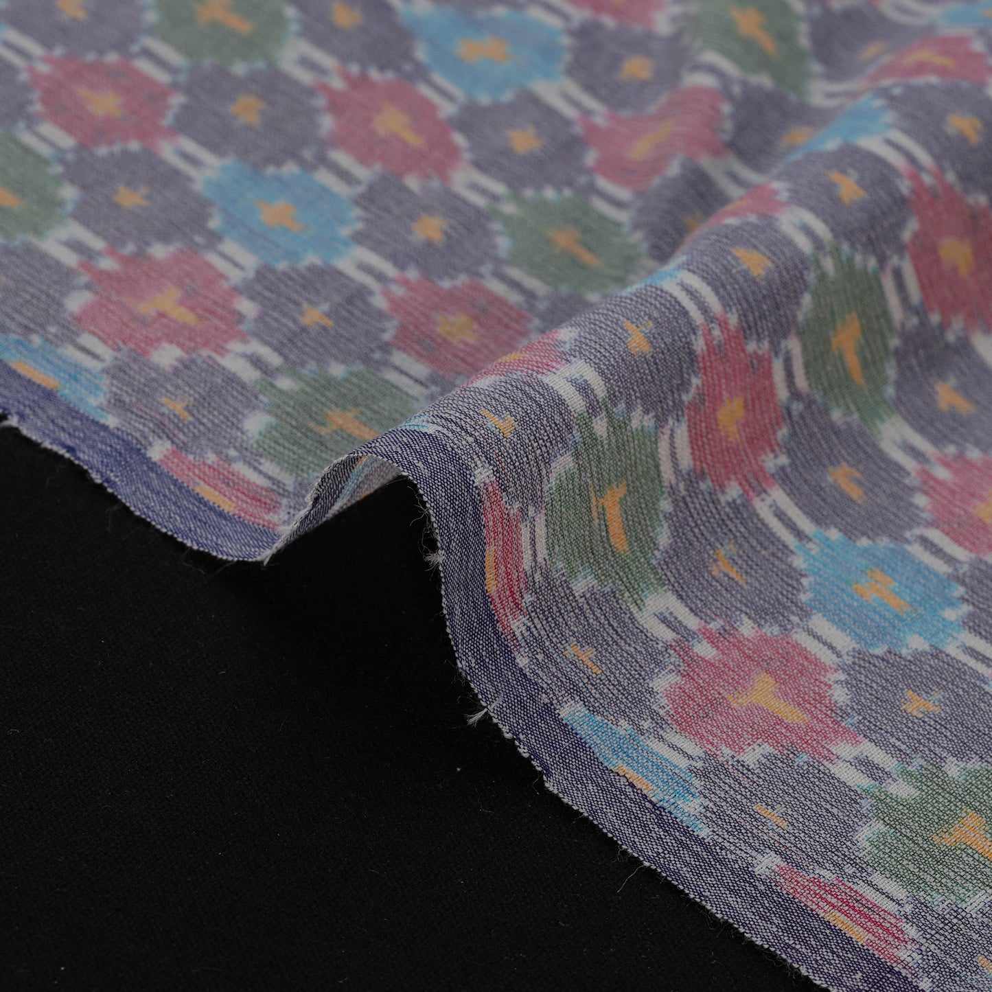Multicolor - Exclusive! Pure Handspun Handwoven Pochampally Ikat Silk x Wool Fabric 18