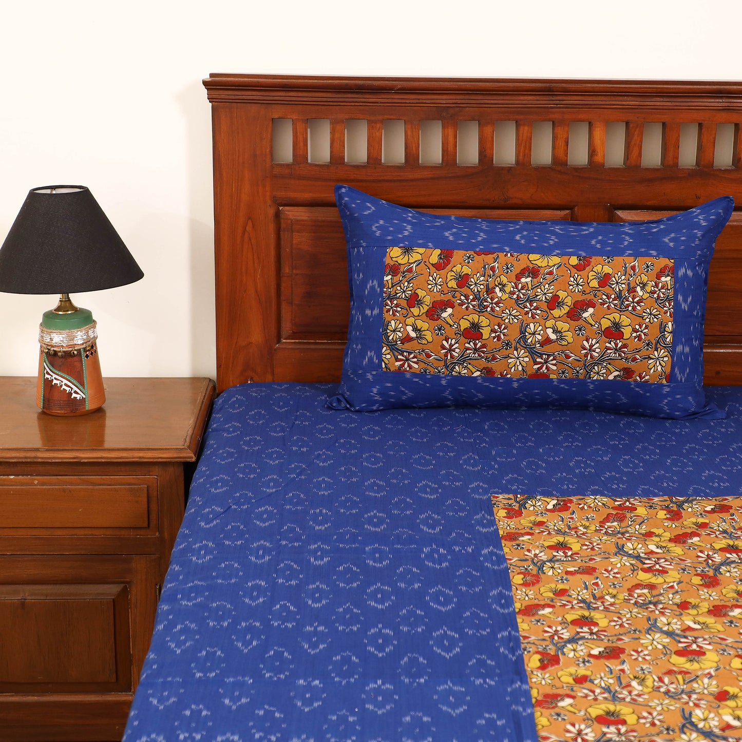Pochampally Ikat with Kalamkari Patch Cotton Double Bedsheet Set (108 x 90 in) 19