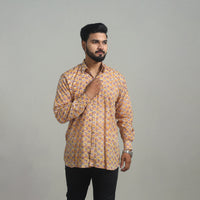 Yellow - Full Sleeve Cotton Men Sanganeri Print Shirt 11