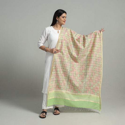 Pure Handloom Chanderi Silk Bengal Kantha Work Dupatta 04