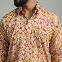 Yellow - Full Sleeve Cotton Men Sanganeri Print Shirt 11