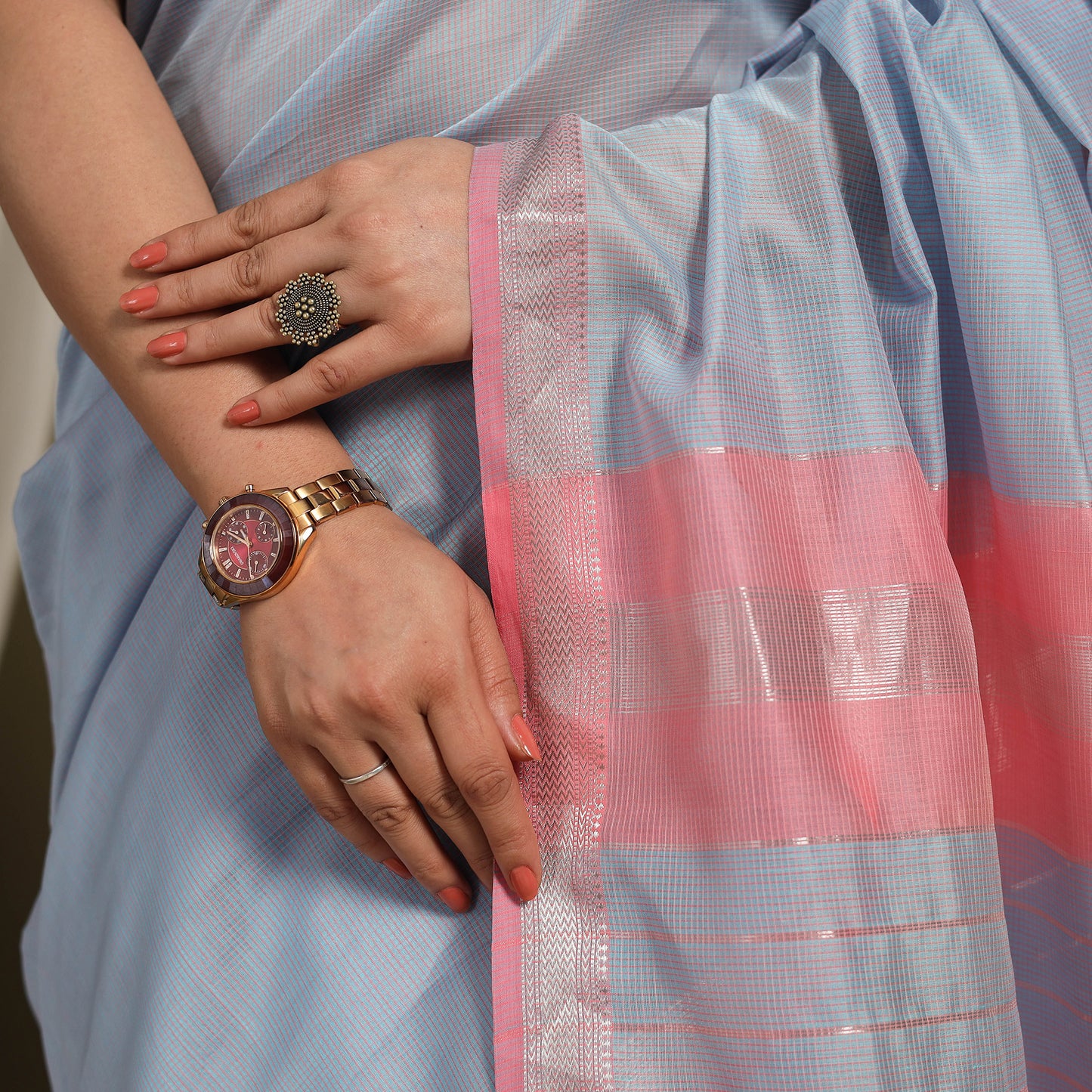 Blue - traditional handloom zari work silk maheshwari saree