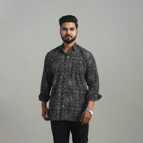 Natural Dyed Cotton Men Ajrakh Print Shirt 09