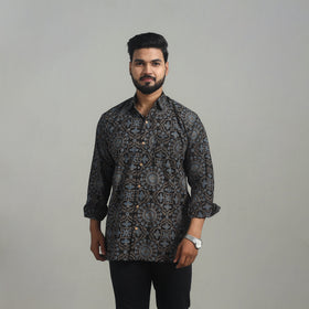 Buy Black Natural Dyed Cotton Men Ajrakh Print Shirt 