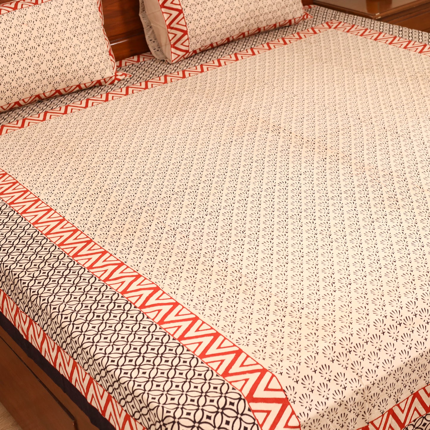 Bagru Hand Block Print Natural Dyed Cotton Double Bedsheet Set (108 x 90 in) 19
