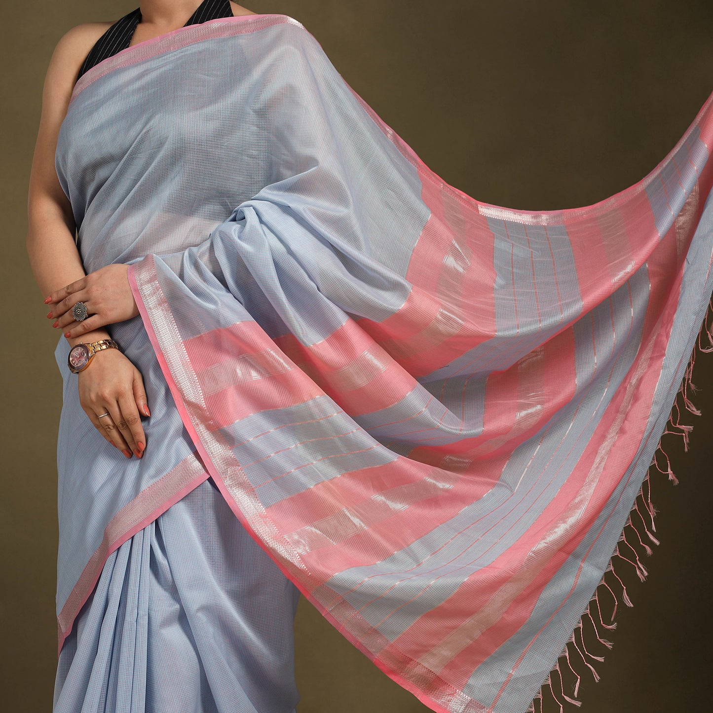 Blue - traditional handloom zari work silk maheshwari saree