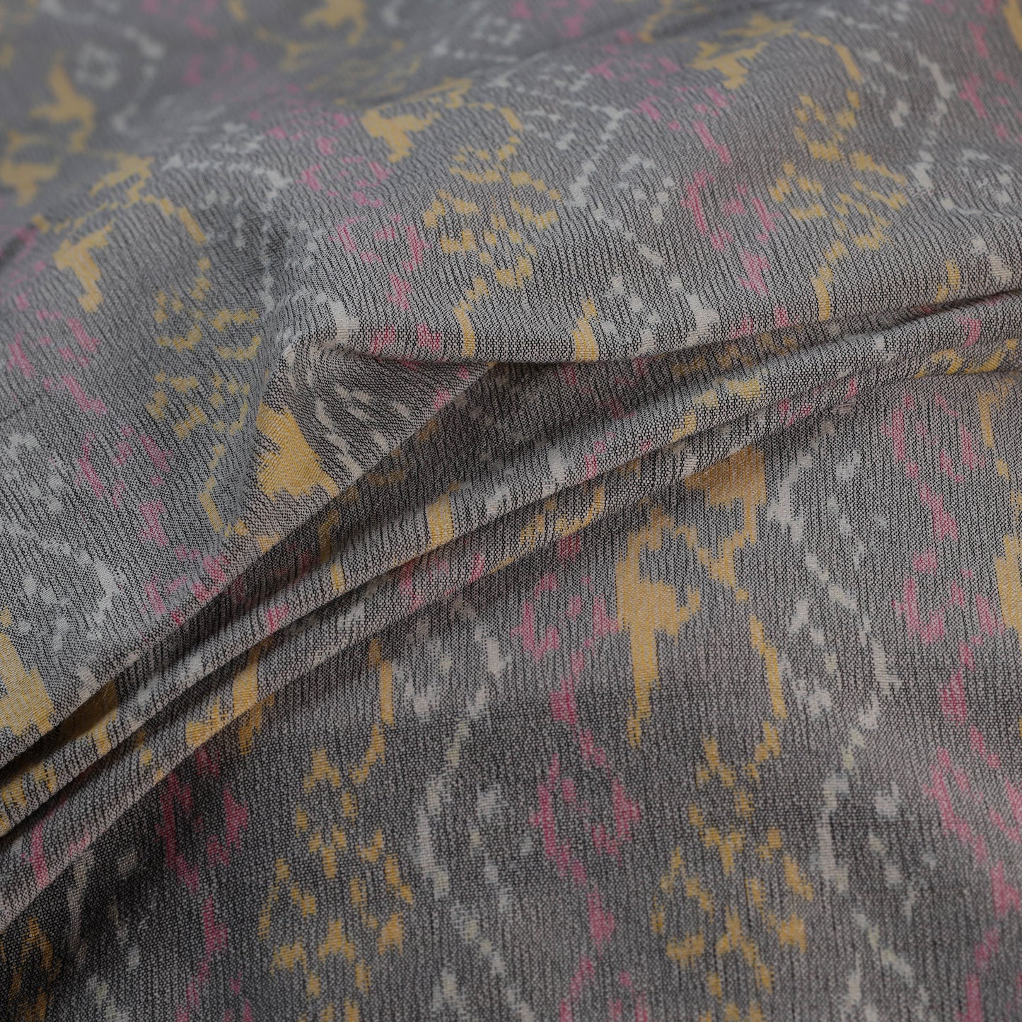 Grey - Exclusive! Pure Handspun Handwoven Pochampally Ikat Silk x Wool Fabric 20