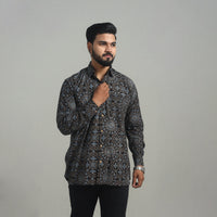 Black - Natural Dyed Cotton Men Ajrakh Print Shirt 09