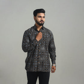 Buy Black Natural Dyed Cotton Men Ajrakh Print Shirt 