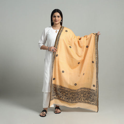 Brown - Pure Handloom Cotton Bengal Kantha Work Dupatta 05