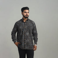 Black - Natural Dyed Cotton Men Ajrakh Print Shirt 09