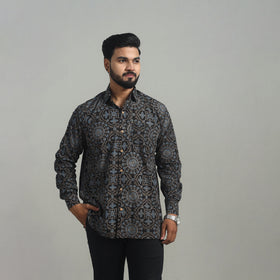 Buy Black Natural Dyed Cotton Men Ajrakh Print Shirt 