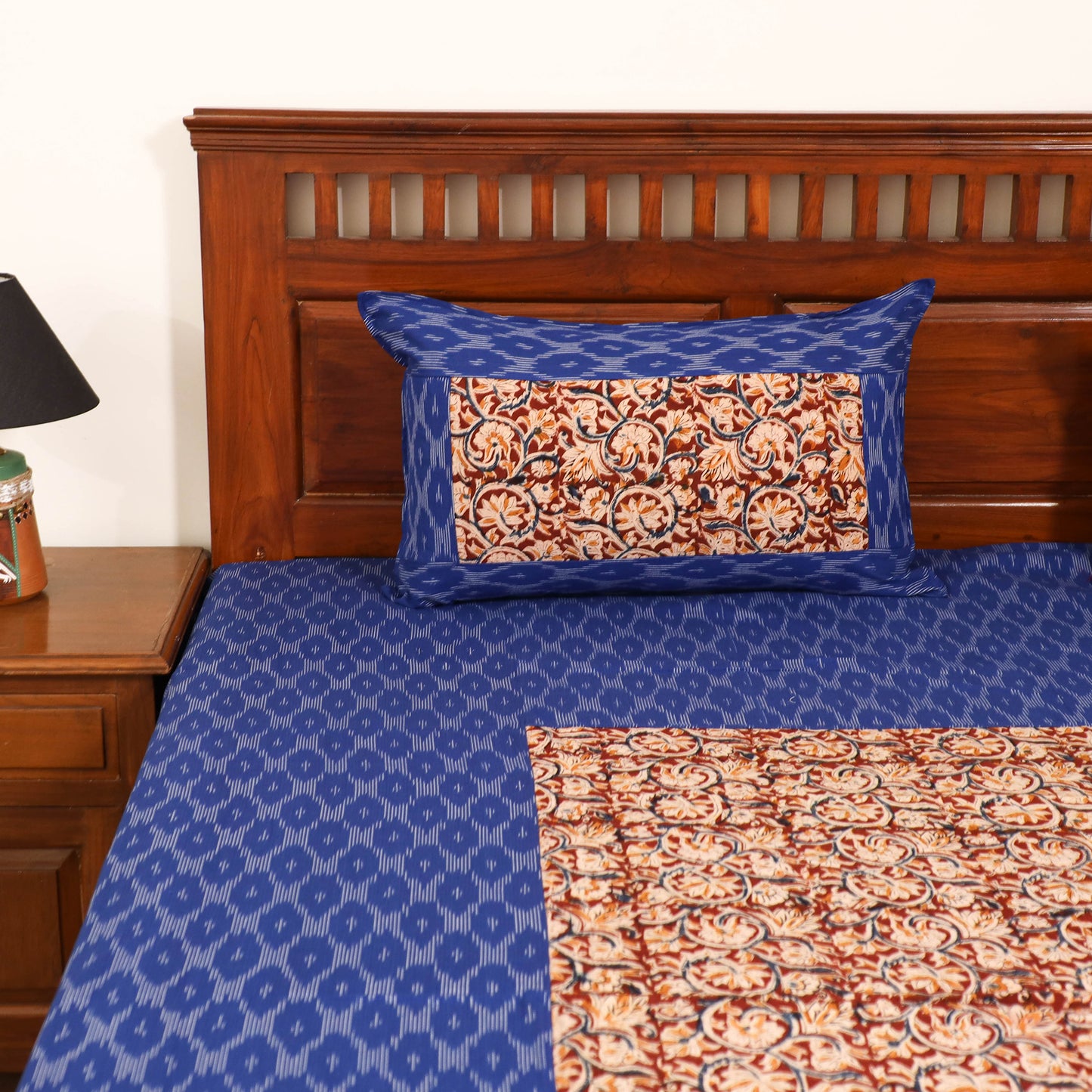 Pochampally Ikat with Kalamkari Patch Cotton Double Bedsheet Set (108 x 90 in) 22