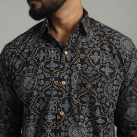 Buy Black Natural Dyed Cotton Men Ajrakh Print Shirt 