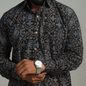 Buy Black Natural Dyed Cotton Men Ajrakh Print Shirt 