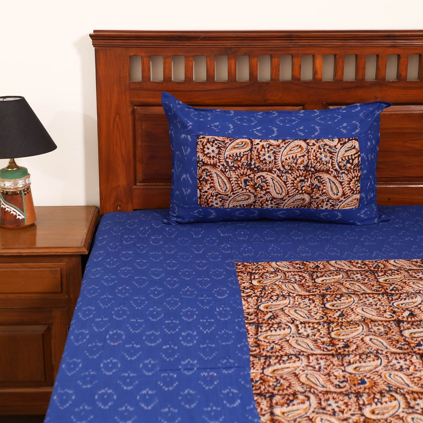 Pochampally Ikat with Kalamkari Patch Cotton Double Bedsheet Set (108 x 90 in) 21