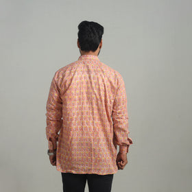  Peach Full Sleeve Cotton Men Sanganeri Print Shirt