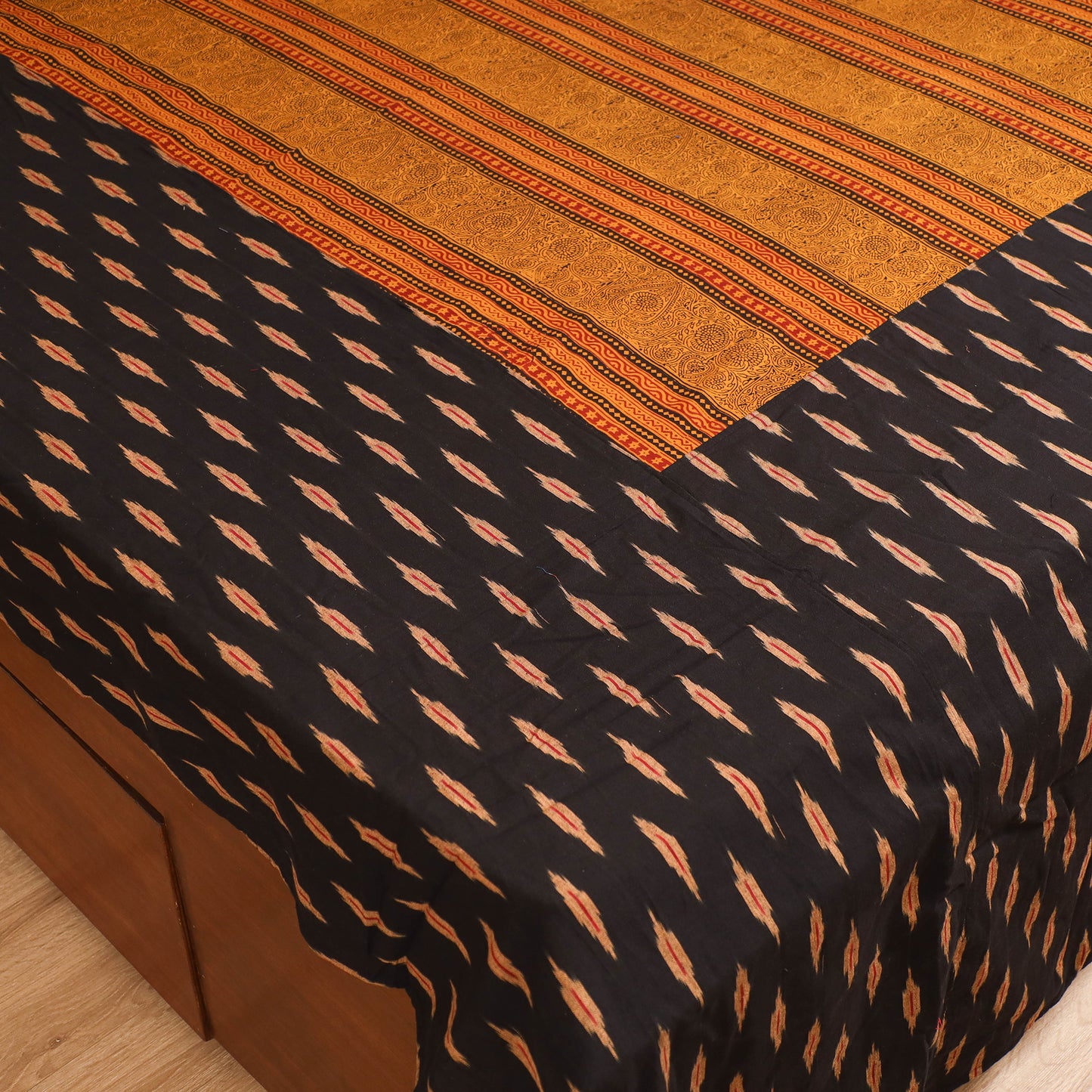 Pochampally Ikat with Kalamkari Patch Cotton Double Bedsheet Set (108 x 90 in) 23