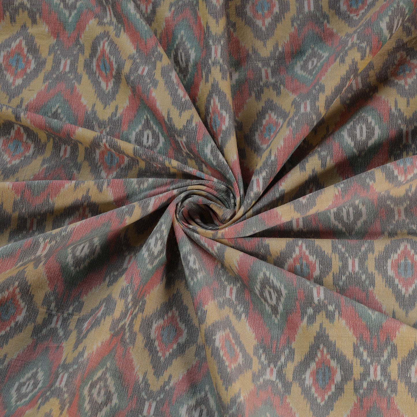 Multicolor - Exclusive! Pure Handspun Handwoven Pochampally Ikat Silk x Wool Fabric 22