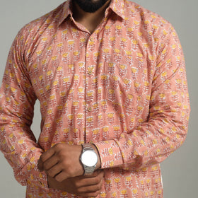  Peach Full Sleeve Cotton Men Sanganeri Print Shirt