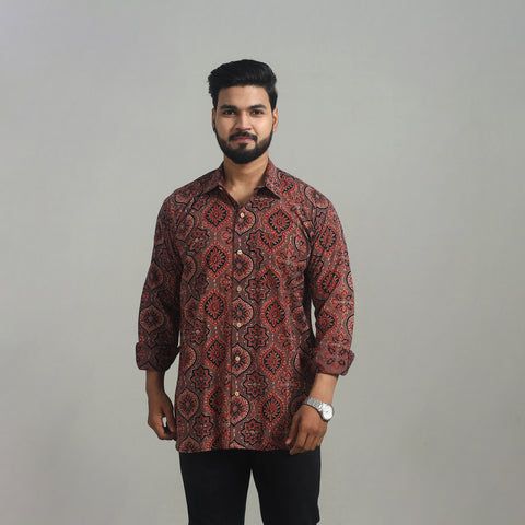 Natural Dyed Cotton Men Ajrakh Print Shirt 02