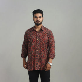 Buy Brown Natural Dyed Cotton Men Ajrakh Print Shirt 
