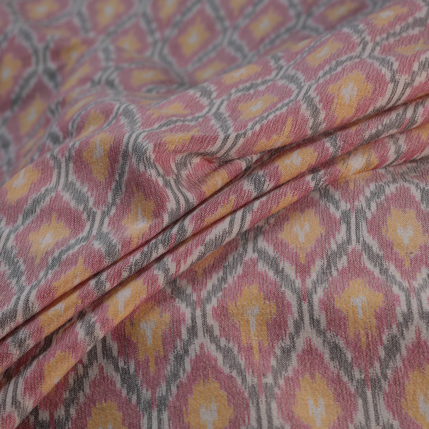 Multicolor - Exclusive! Pure Handspun Handwoven Pochampally Ikat Silk x Wool Fabric 23