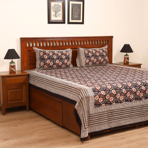 Bagru Hand Block Print Natural Dyed Cotton Double Bedsheet Set (108 x 90 in) 21