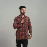 Brown - Natural Dyed Cotton Men Ajrakh Print Shirt 02