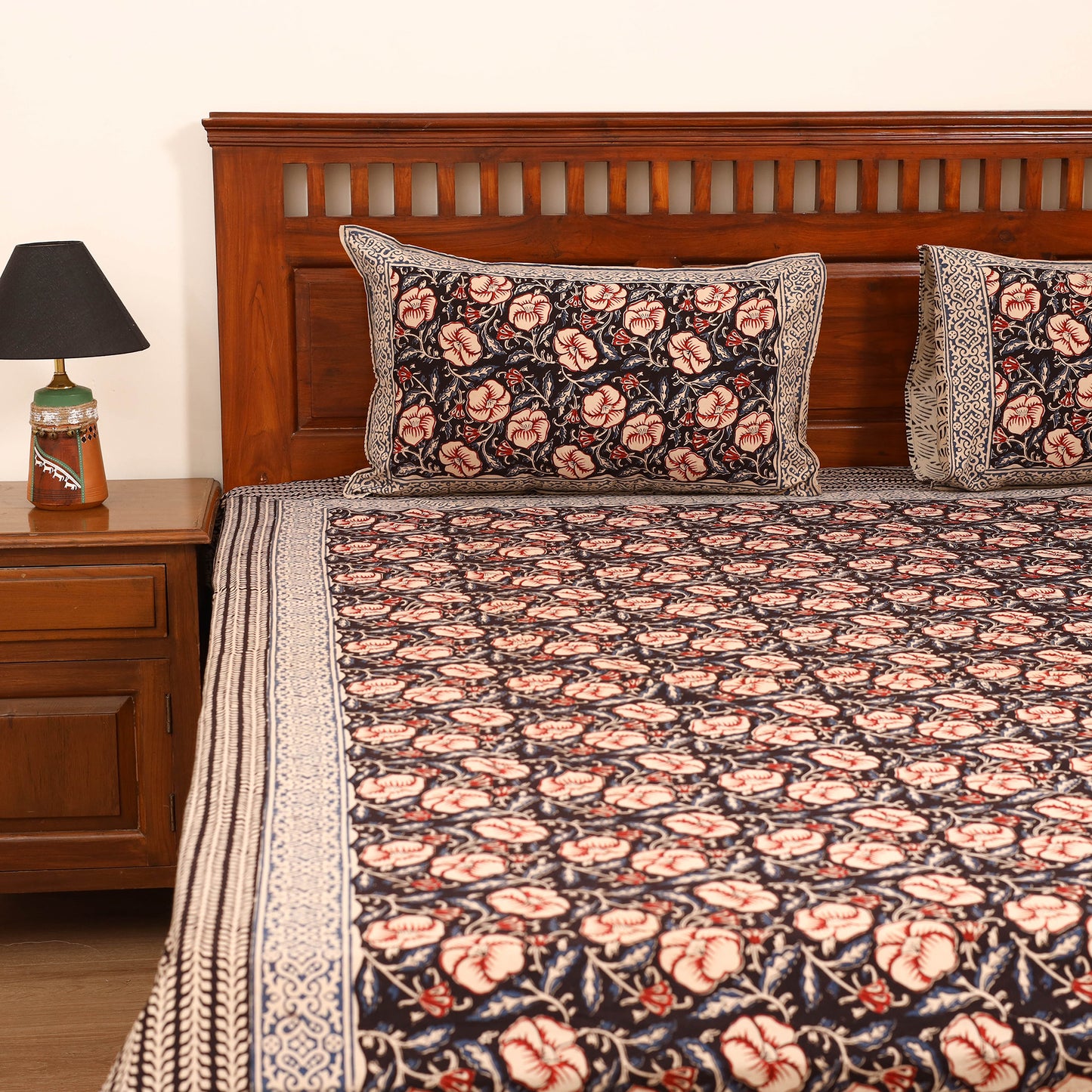 Bagru Hand Block Print Natural Dyed Cotton Double Bedsheet Set (108 x 90 in) 21