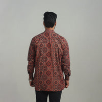 Brown - Natural Dyed Cotton Men Ajrakh Print Shirt 02