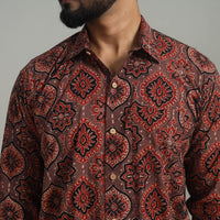 Brown - Natural Dyed Cotton Men Ajrakh Print Shirt 02