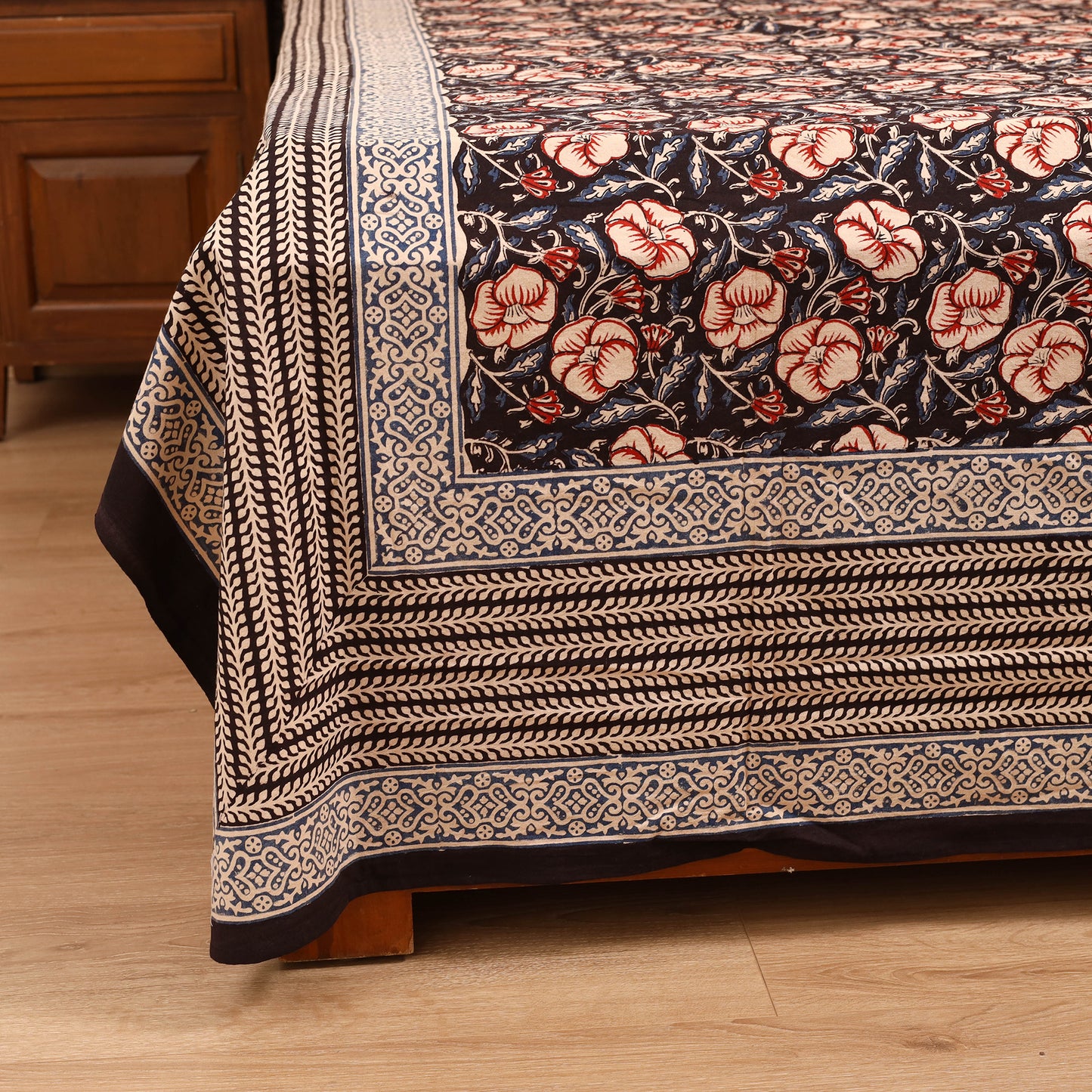 Bagru Hand Block Print Natural Dyed Cotton Double Bedsheet Set (108 x 90 in) 21
