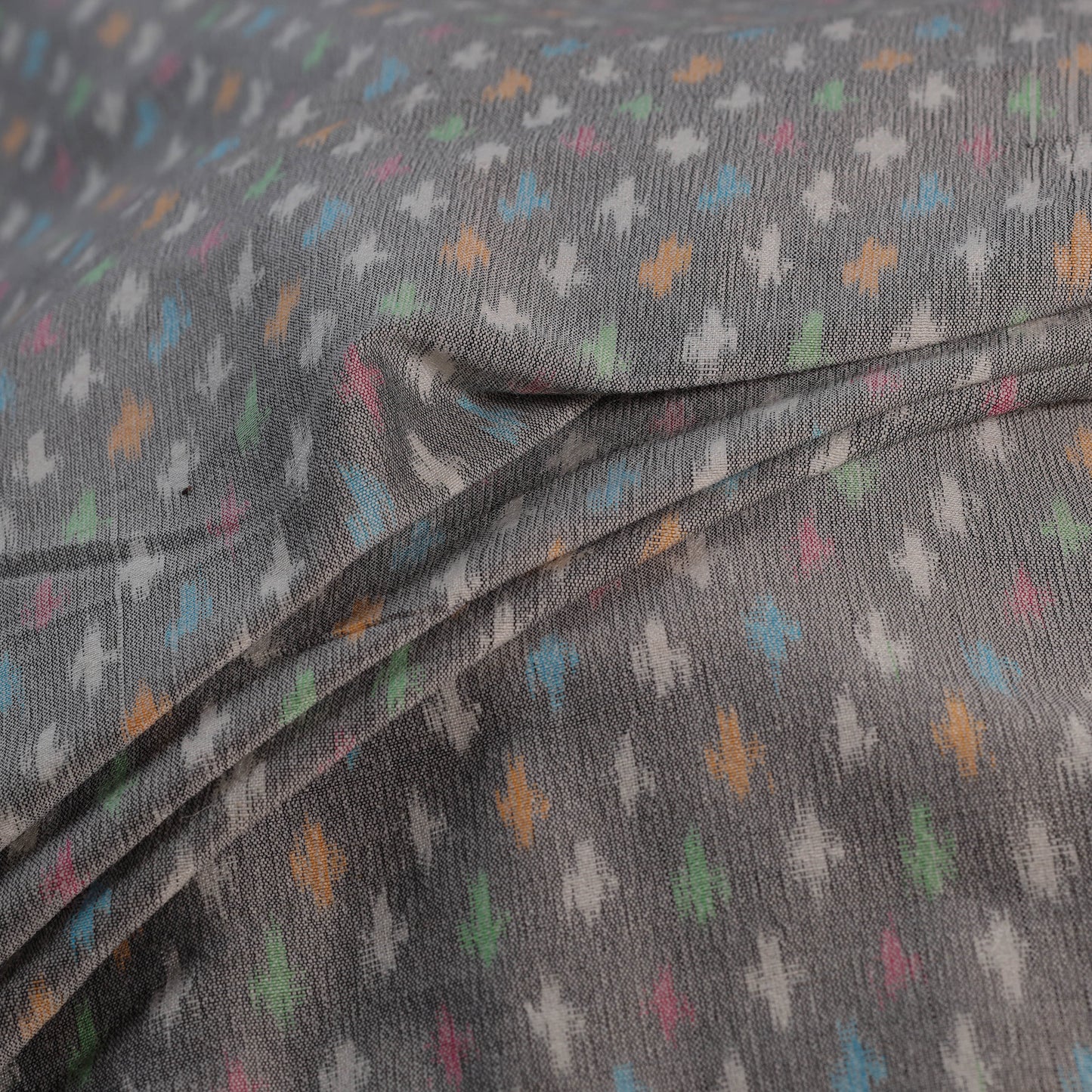 Grey - Exclusive! Pure Handspun Handwoven Pochampally Ikat Silk x Wool Fabric 25