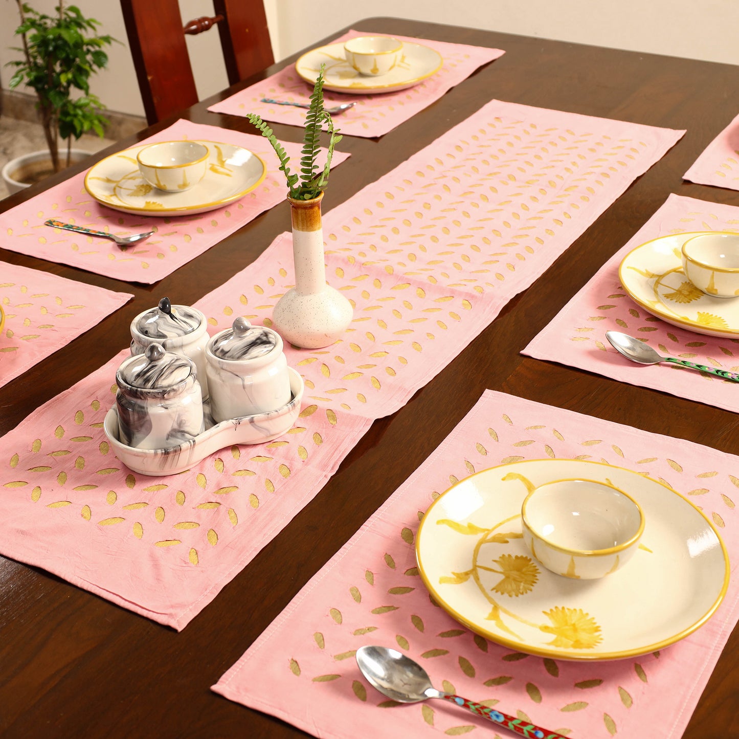 Applique Cut Work Table Runner with Table Mat Set 13