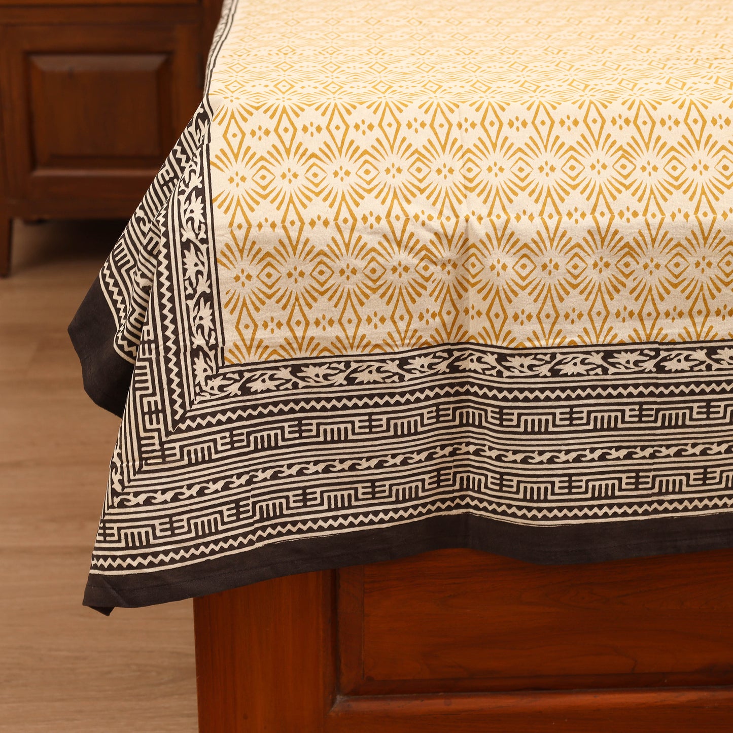 Bagru Hand Block Print Natural Dyed Cotton Single Bedsheet (90 x 60 in) 10