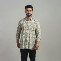 Grey - Full Sleeve Cotton Men Sanganeri Print Shirt 06