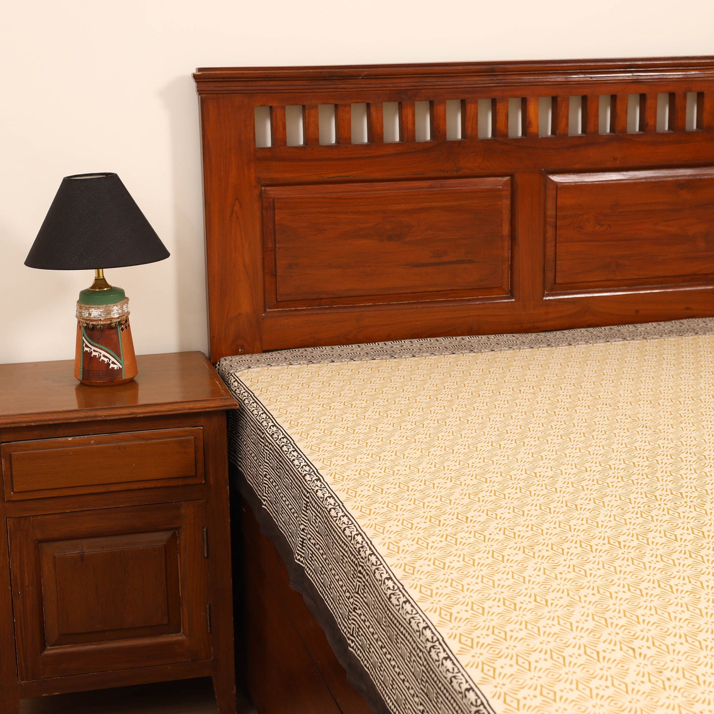 Bagru Hand Block Print Natural Dyed Cotton Single Bedsheet (90 x 60 in) 10