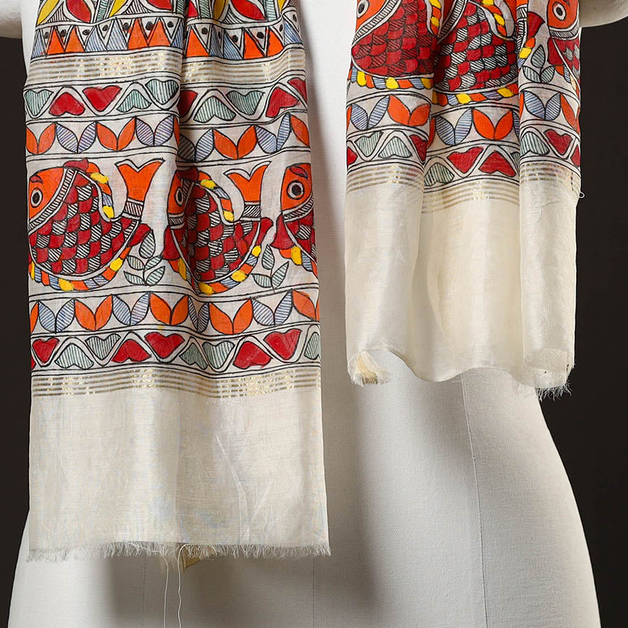 Handpainted Chanderi Silk Handloom Madhubani Stole 17