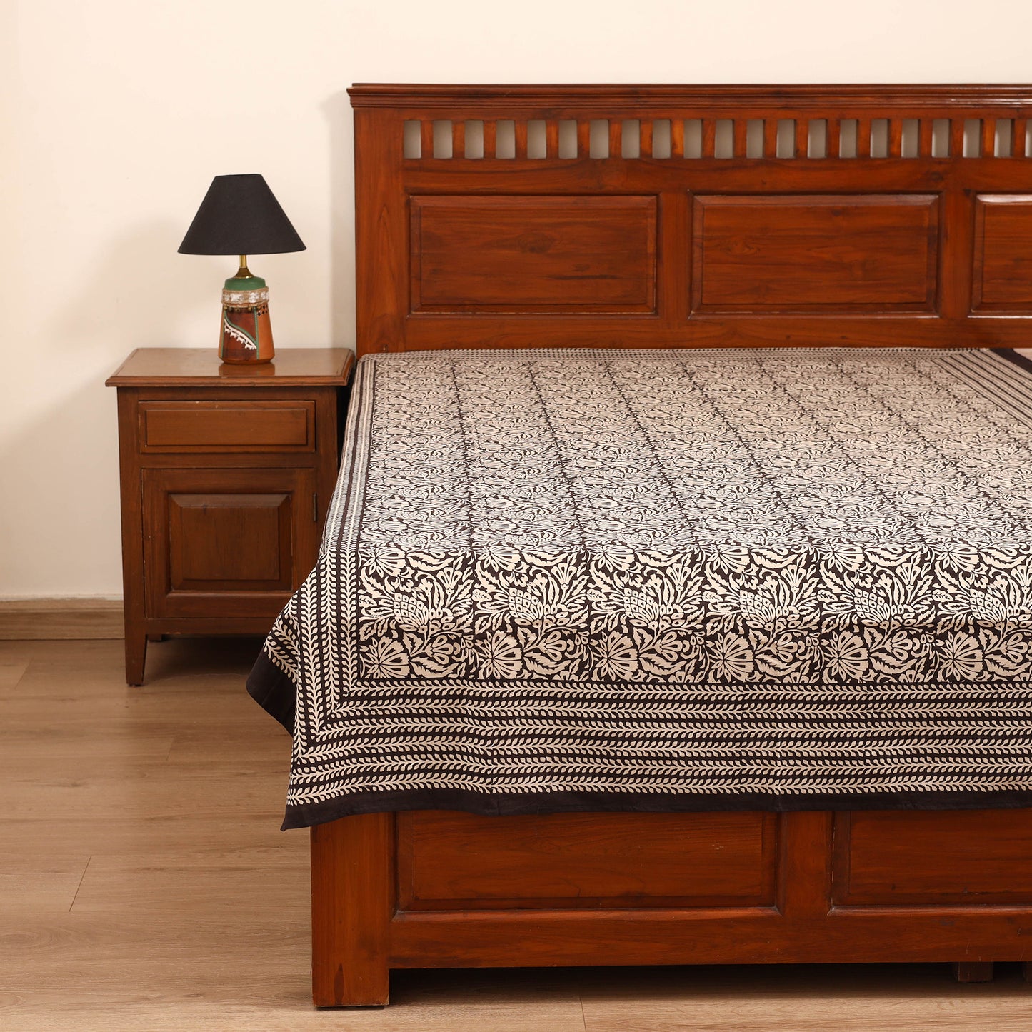 Bagru Hand Block Print Natural Dyed Cotton Single Bedsheet (90 x 60 in) 11
